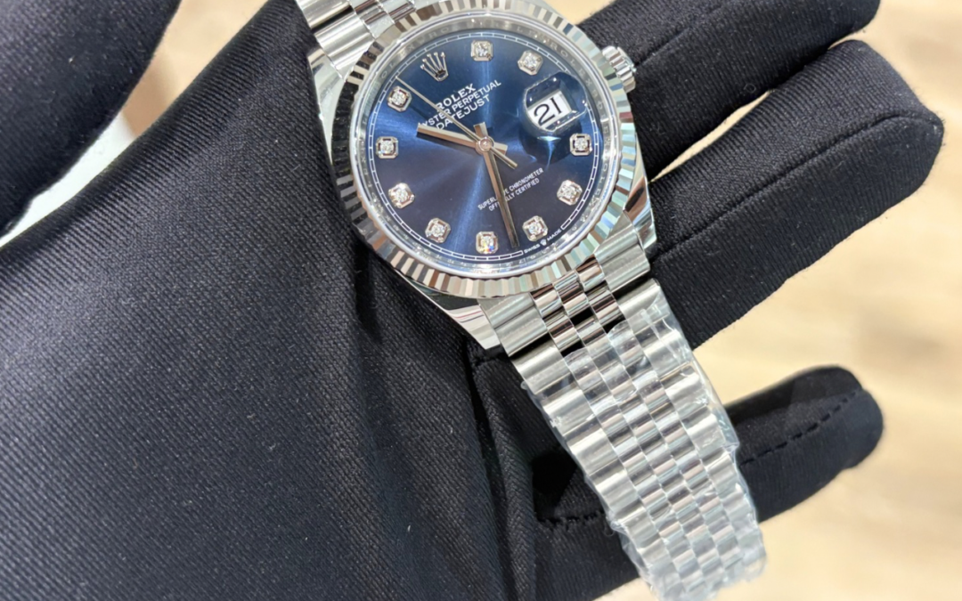 Rolex July 2025 Datejust Jubilee Bracelet Fluted Blue Dial with 10pt diamonds 36mm 126234 